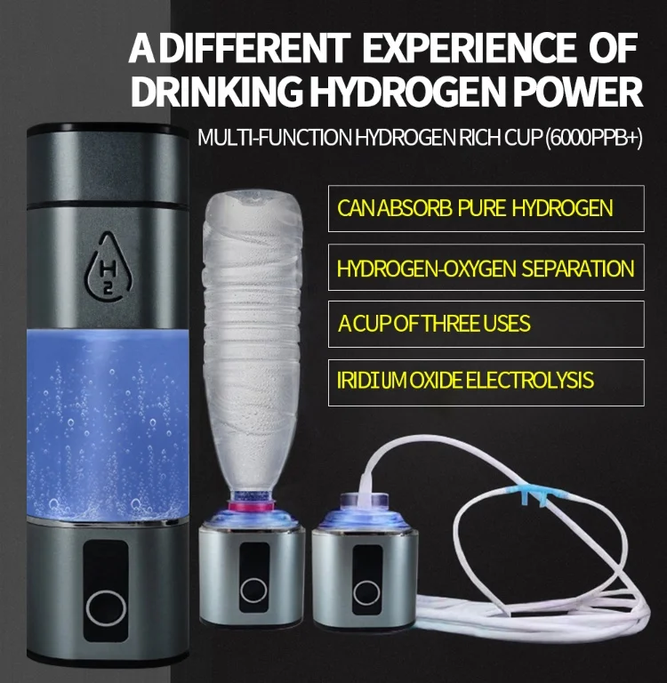 Rechargeable 5 Min 10 Min Electrolysis 3000ppb 6000ppb Hydrogen Water Bottle Generator with SPE PEM Technology Water Ionizer