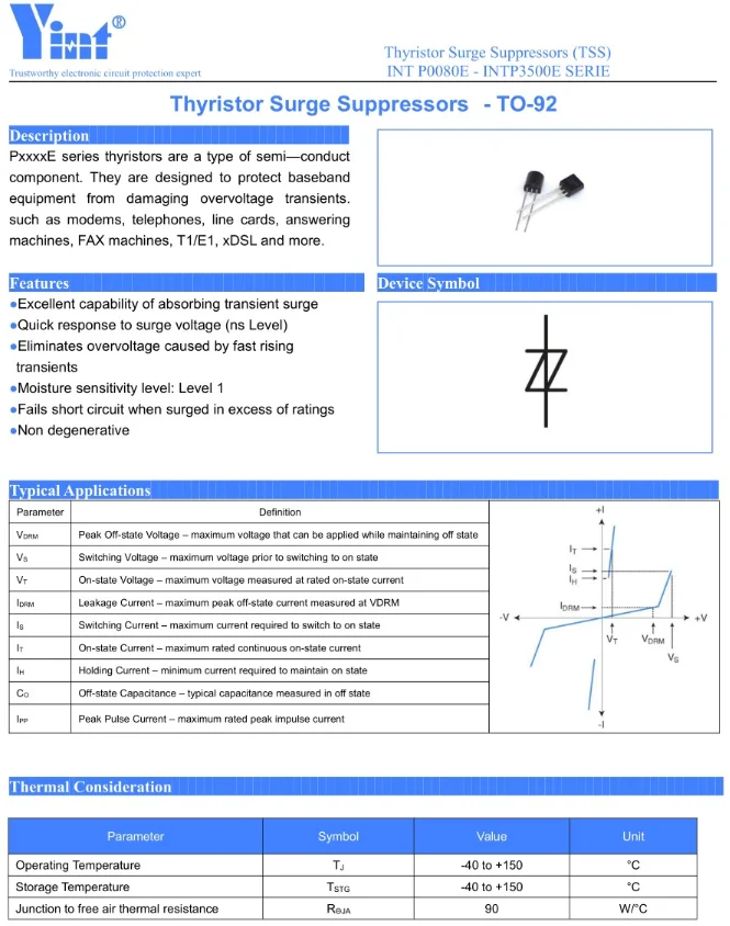 P0080E TO-92 TSS E Series тиристорный стабилизатор напряжения 6 В-320 в Защита от перенапряжения светодиодный индикатор обнаружения THT P0080