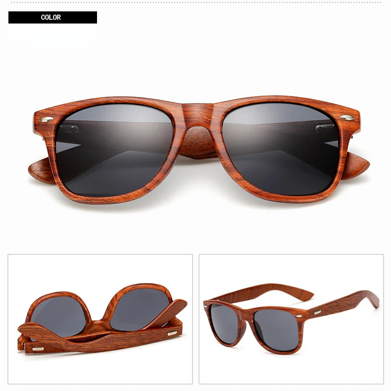 Wood Pattern Plastic PC Frame Sunglasses High Quality Custom Logo Wooden Temple Sun Glasses With Rivet Gafas De Madera
