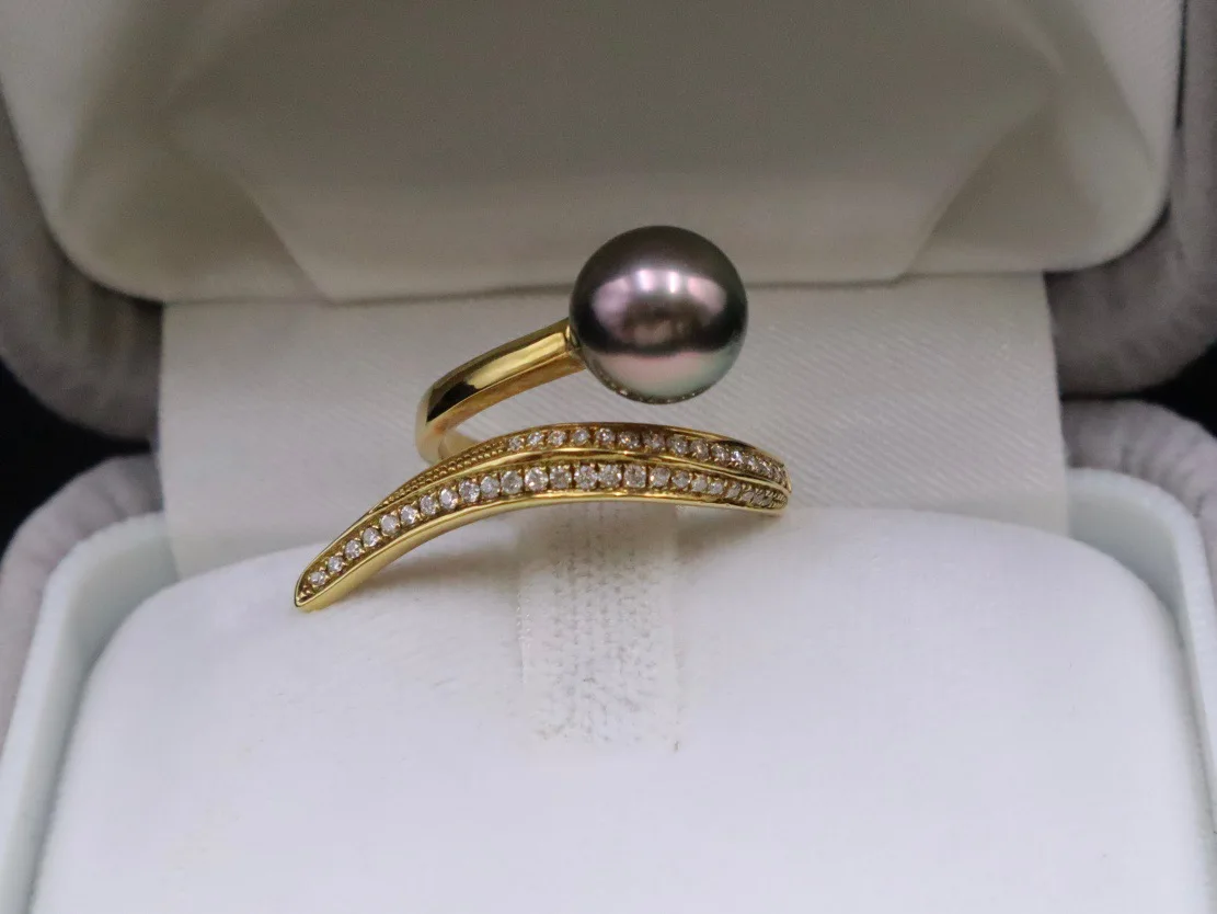 Wholesale Unisex Tahitian Pearl Ring with New Design Seawater Pearl with Parallel Lines Classic Jewelry for Anniversary