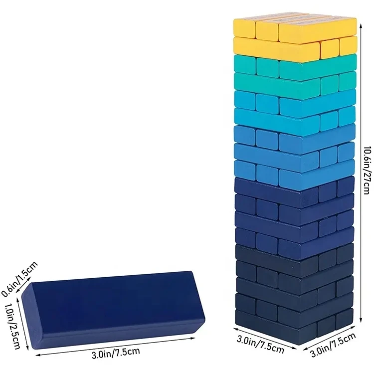 Timber Tower Wood Block Stacking Game Original Rainbow Drunken Trower Edition (48 Pieces)