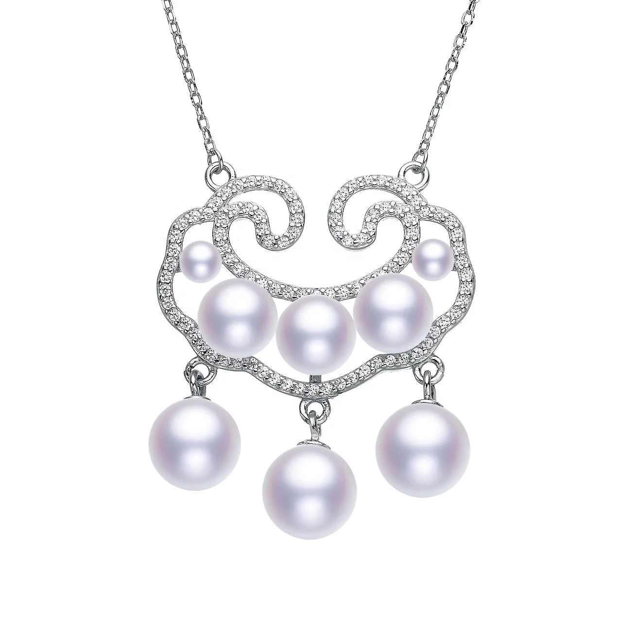 
Various Good Quality Auspicious Clouds Heart Photo Locket Lucky Charm Necklaces Natural Freshwater Pearl Necklace 