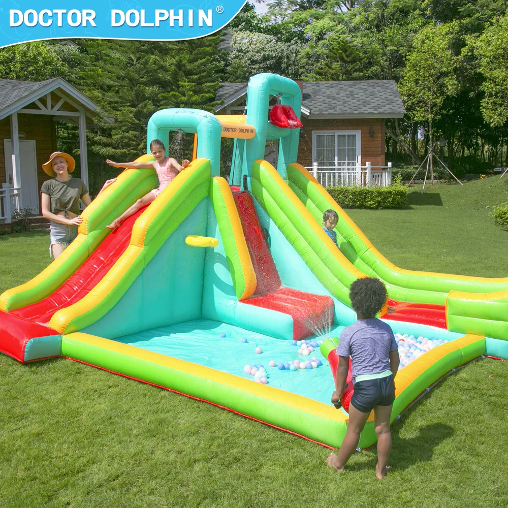 Doctor Dolphin Funny Outdoor Games Nylon Child Ball Pool Jumping House Bouncy Water Slide Inflatable Castle
