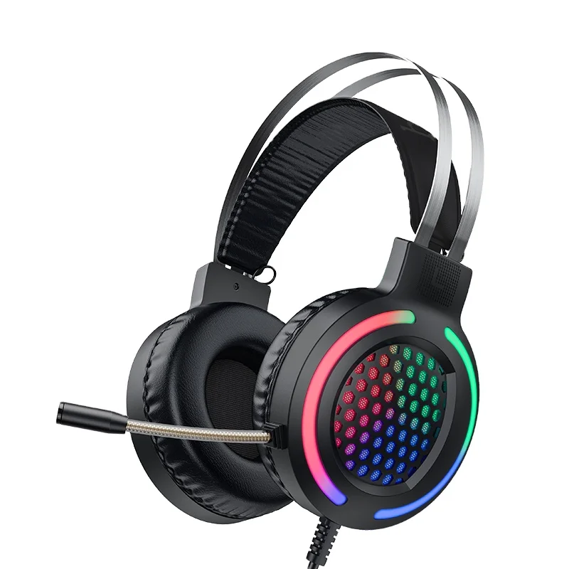 Free Design Hoco OEM ESD03 Bass Surround Soft Memory Earmuffs Colorful Lights Gaming Wired Headphones