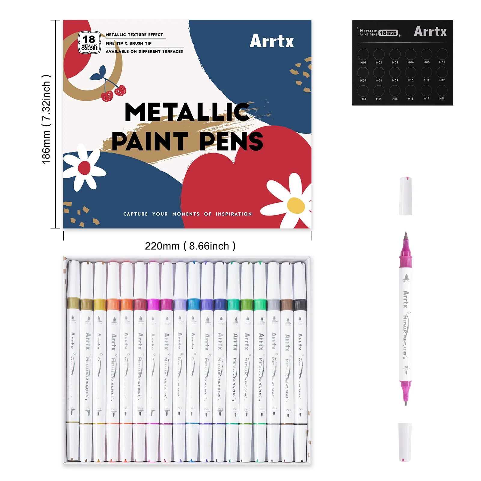 Arrtx Metallic Markers Paint Marker Pens Fine Point Metallic Marker Pens for Black Paper Art Rock Painting