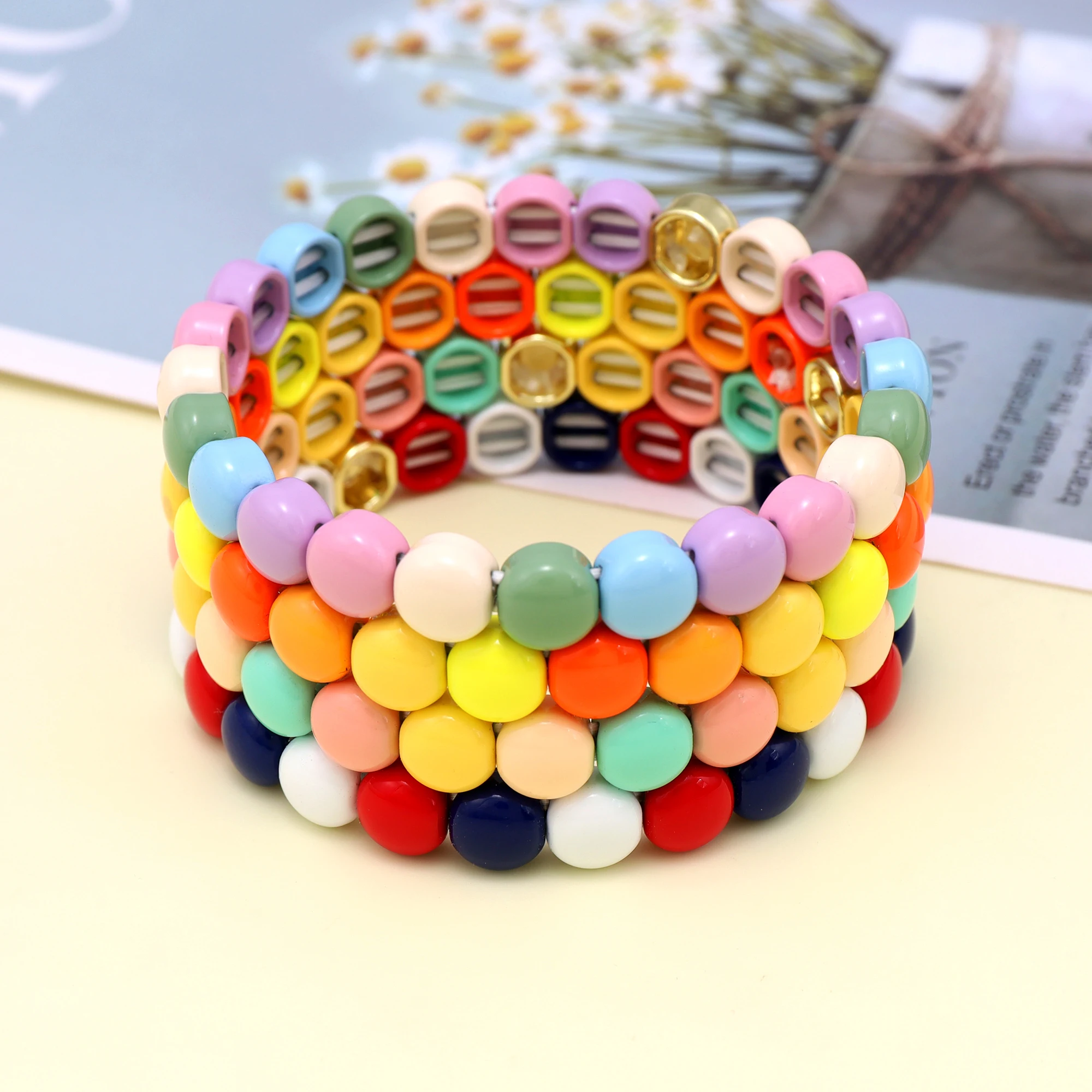 Colorful Candy Round Shaped Elastic Tile Bracelet Jewelry for Women Birthday Gifts for My Girlfriend
