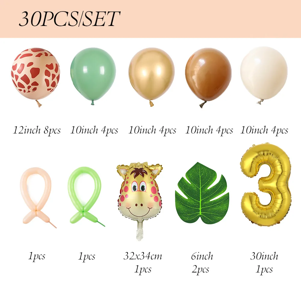32 Inch Gold Number Animal Giraffe Theme Turtleback Leaf Kids Birthday Party Decoration Globos Set Balloon Kit