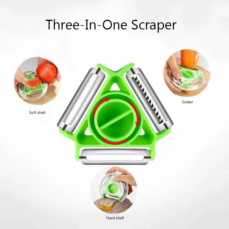 Multi-Function Stainless Steel Vegetable & Fruit Cutter 3-in-1 Magic Slicer Kitchen Tool with Potato Peeler Function