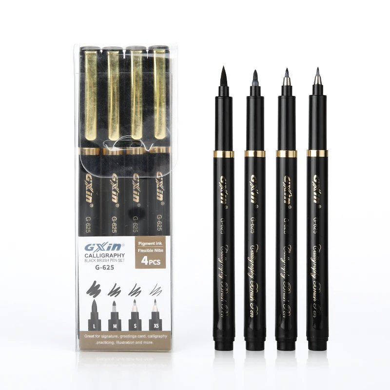 GXIN 4pcs/set hot sell calligraphy brush pen waterproof hand lettering beginners art marker supplier price calligraphy markers