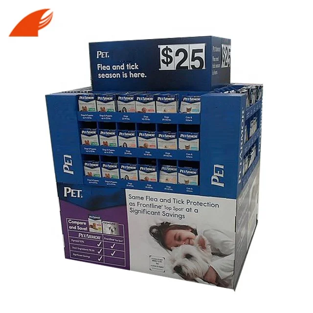 China Customized Pet Products Corrugated Cardboard Pallet Display With Plastic Hooks
