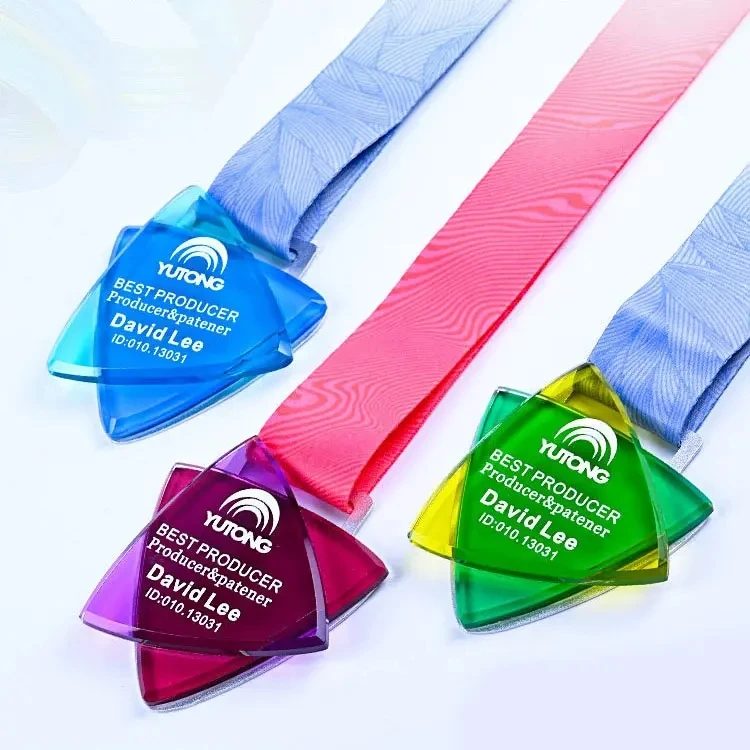 Jadevertu Personalized UV Printing Crystal Glass Medals Custom Sports Souvenir Medal With Ribbon