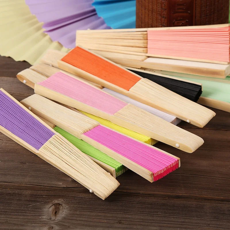 Wholesale Custom Paper Craft Handheld Folding Hand Fans With Bamboos Ribs for Wedding Gift Party Festival Decoration Kids DIY
