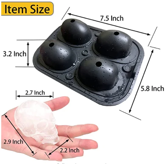 4 Cavity extra large 3d skull ice cube mold silicone ice mold