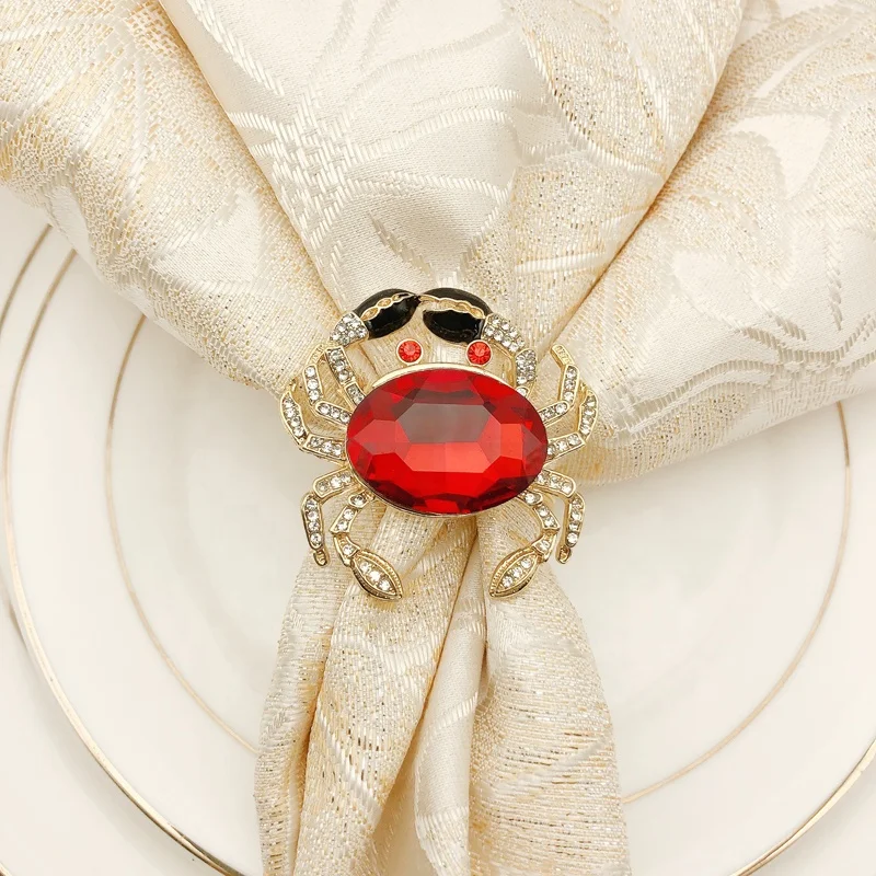 Luxury Rose Gold Crab Napkin Ring Christmas Blue Crystal napkin rings Animals Dinner Napkin Rings Wedding for Table Decoration