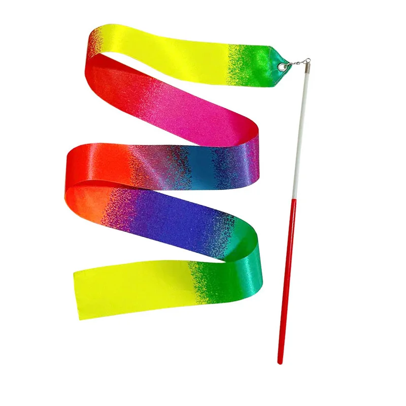 Factory 1M 2M Length 49CM Pink Stick Handle Colorful Gradient Color Rhythmic Artistic Gymnastics Dance Ribbons For Adult Kids