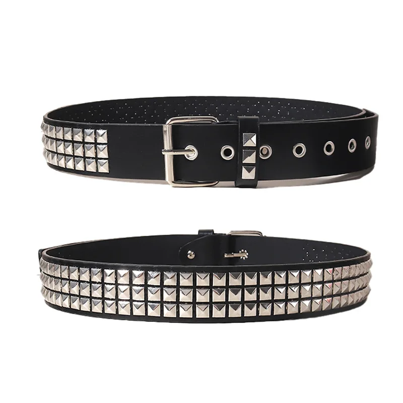 Wholesale Black Studded Belts Spicy Girl Punk Unisex Male Female Five-pointed Bullet Studded Buckle Jeans Belt