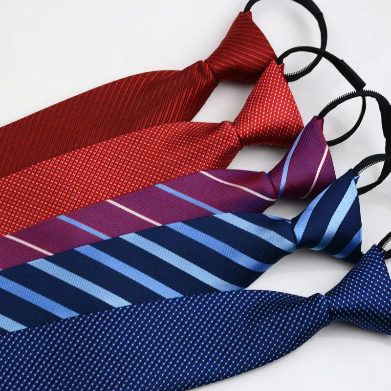 Hot Selling Dot Stripe Pattern Multi Color Polyester Zipper Neckties Zip Neck Ties For Men