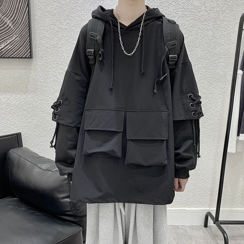 Свитшот мужской в стиле пэчворк, модная Свободная куртка-карго в Корейском стиле, красивая Молодежная Толстовка, осень