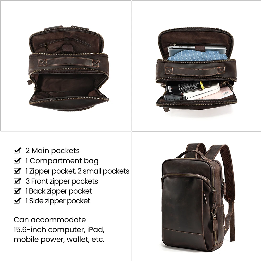 Fashion Custom logo leather business travelling Camping School backpack bags Daypack men laptop backpacks