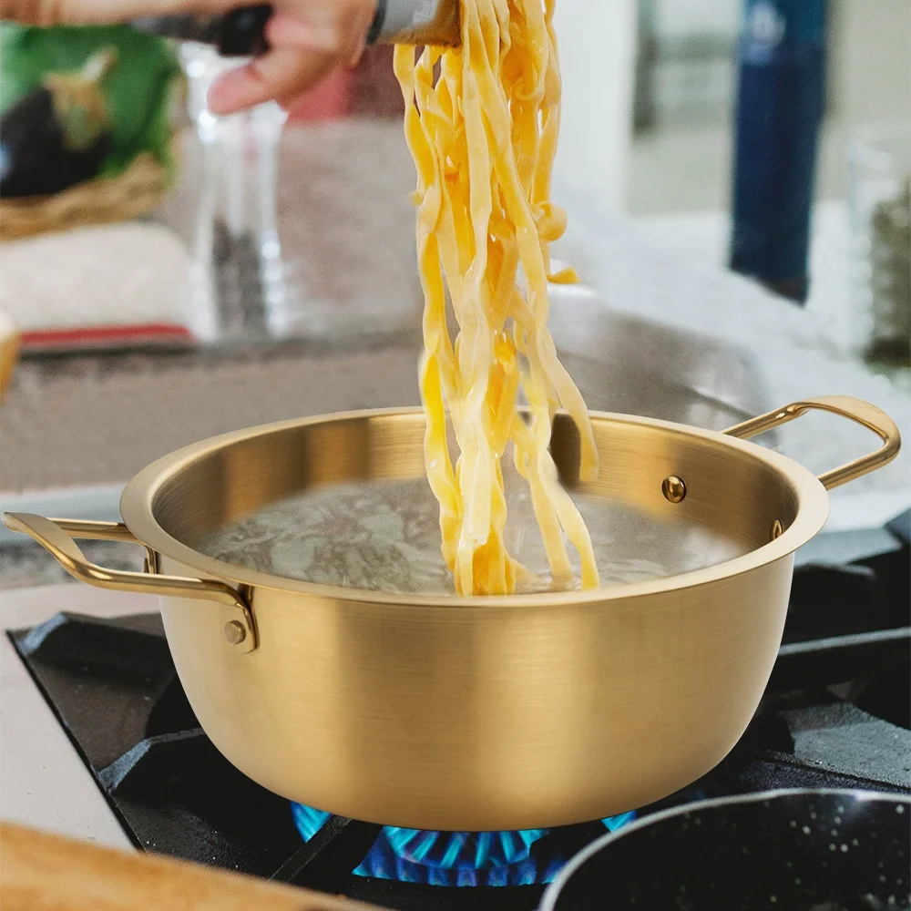 Kitchenware Korean Gold Silver Noodle Ramen Pot Double Ear Soybean Paste Soup Pot Cooking Pot