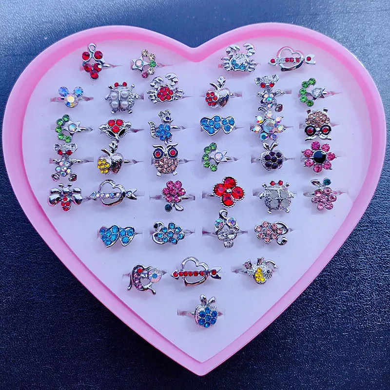 Mixed Adjustable Design Cute Kids Finger Rings Children Gifts Resizable Rings Princess Gifts Alloy For Girls FavorsGift