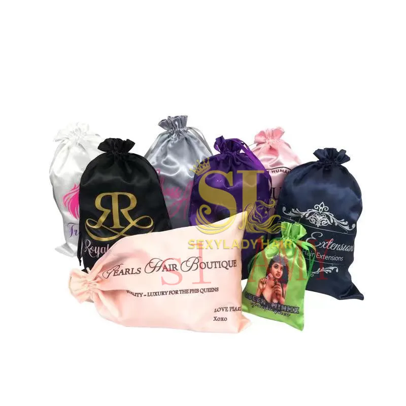bundle hair packaging bags Hair Extension Silk Drawstring Bag Satin Bags With Tassel with Logo
