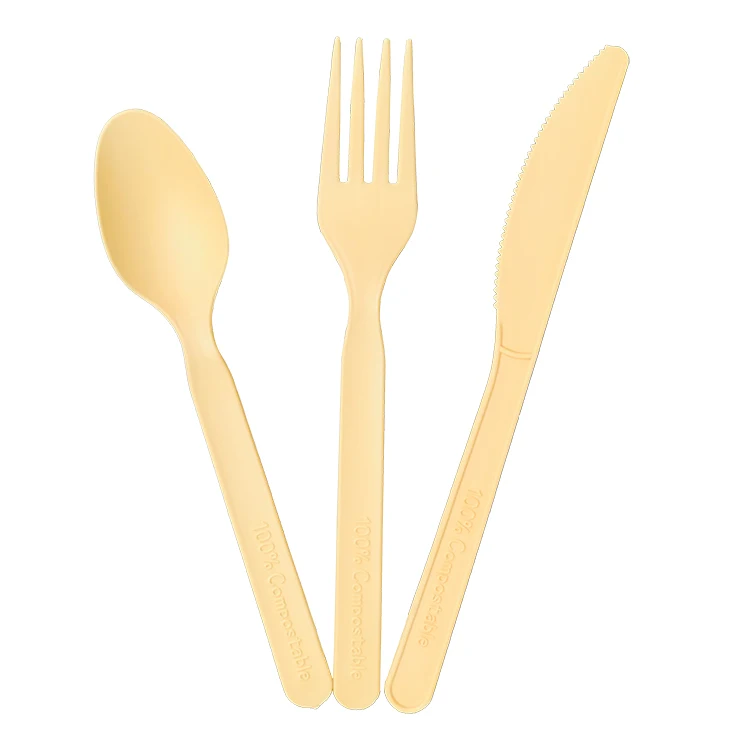 EcoNewLeaf PLA Bio Green Design Your Own Fast Food Disposable Cutlery Manufacturer Party Natural Compostable Cutlery Set in Box