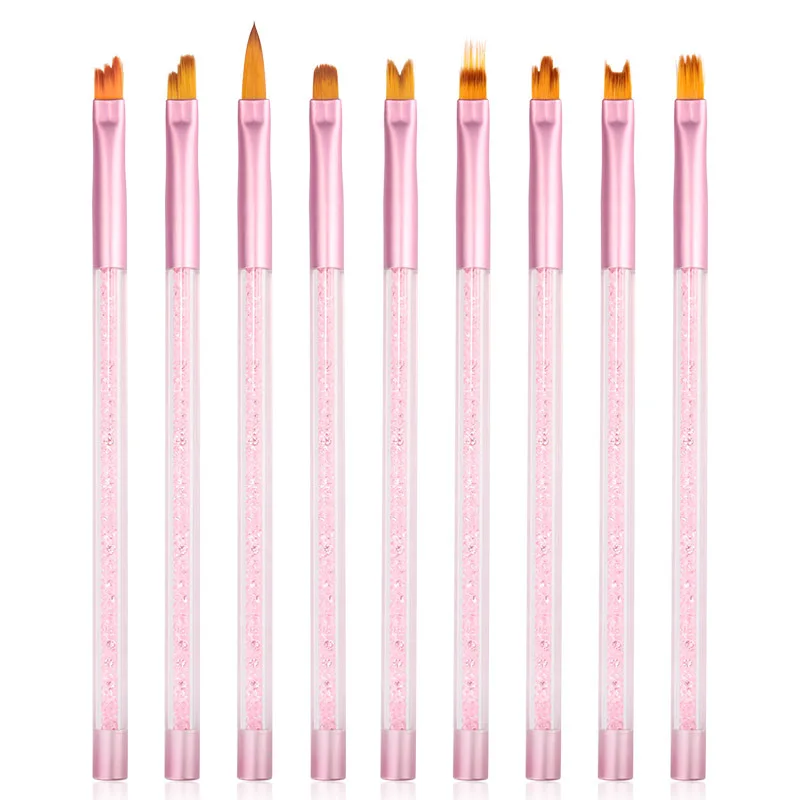Nail Art Pink Rhinestones Decoration Handle Synthetic Hair Nail Art Brush gel Polish Drawing Painting Flowers Nail Pen