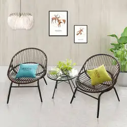 Hot cheap outdoor modern rattan chair PE wicker iron Bistro set 3pcs