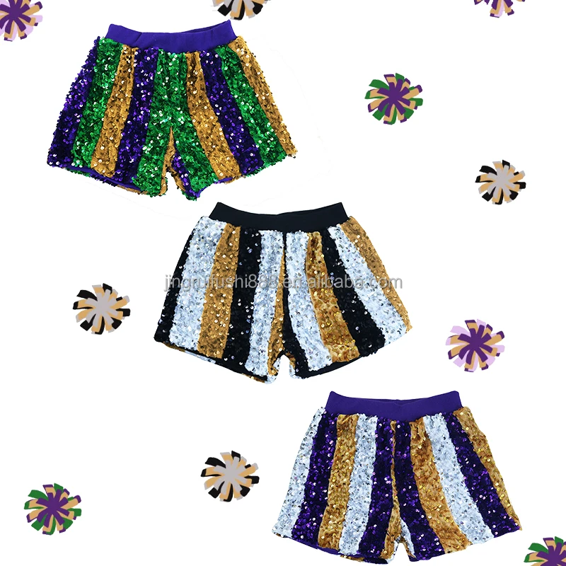 Boutique Kids Girls Carnival Sequin Shorts Glitter Gold Saints Patchwork Baby Children Christmas Shorts