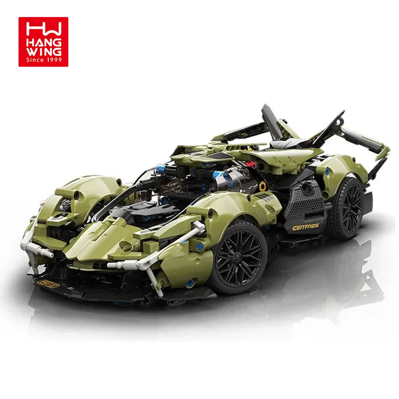 HW 847PCS 1:14 V12 Technical Brick Car Model Building Blocks Set Kids Remote Control Racing Toys Green Lambo Free Wheel Sport