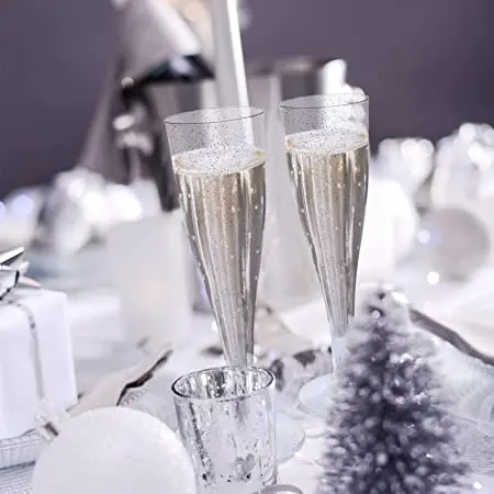 30 pcs 4.50z Elegant Gold Glitter Champagne Flutes - Perfect for Parties, Weddings, and Anniversarie Hand Washable