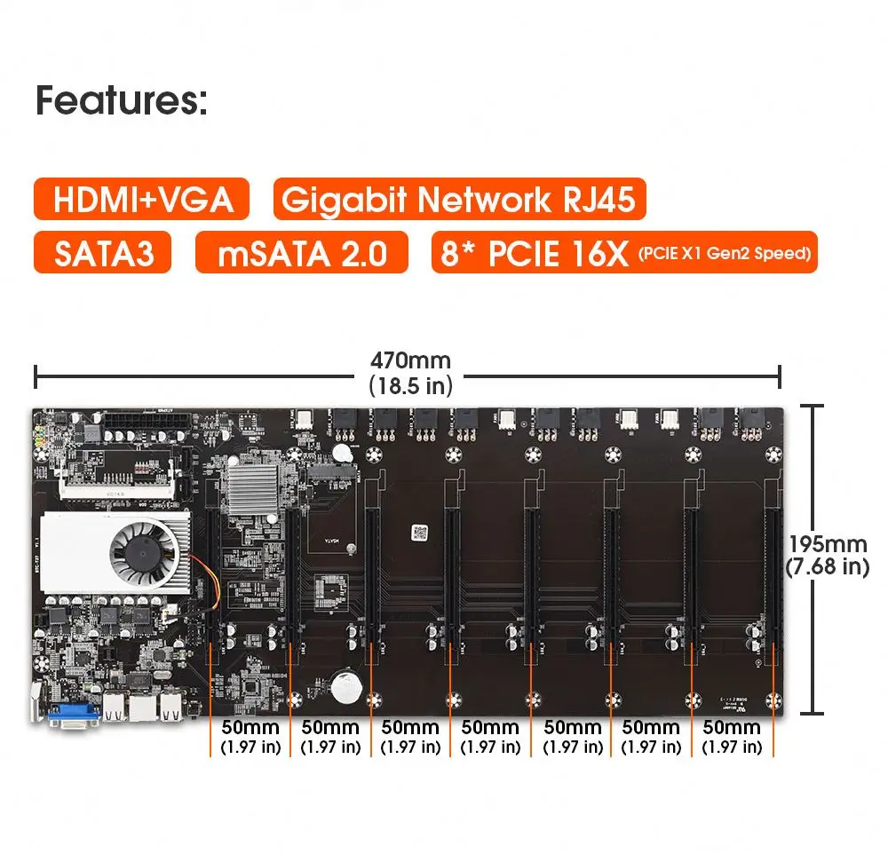 High Performance T37 Motherboard Onboard CPU Slot 50mm DDR3 8 GPUs Graphics Card T37 Motherboard