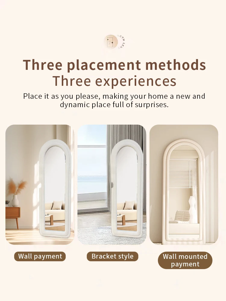 160cm Free Standing Full Length Mirror Large Tall Standing Arch Velour Framed Floor Mirror With Stand