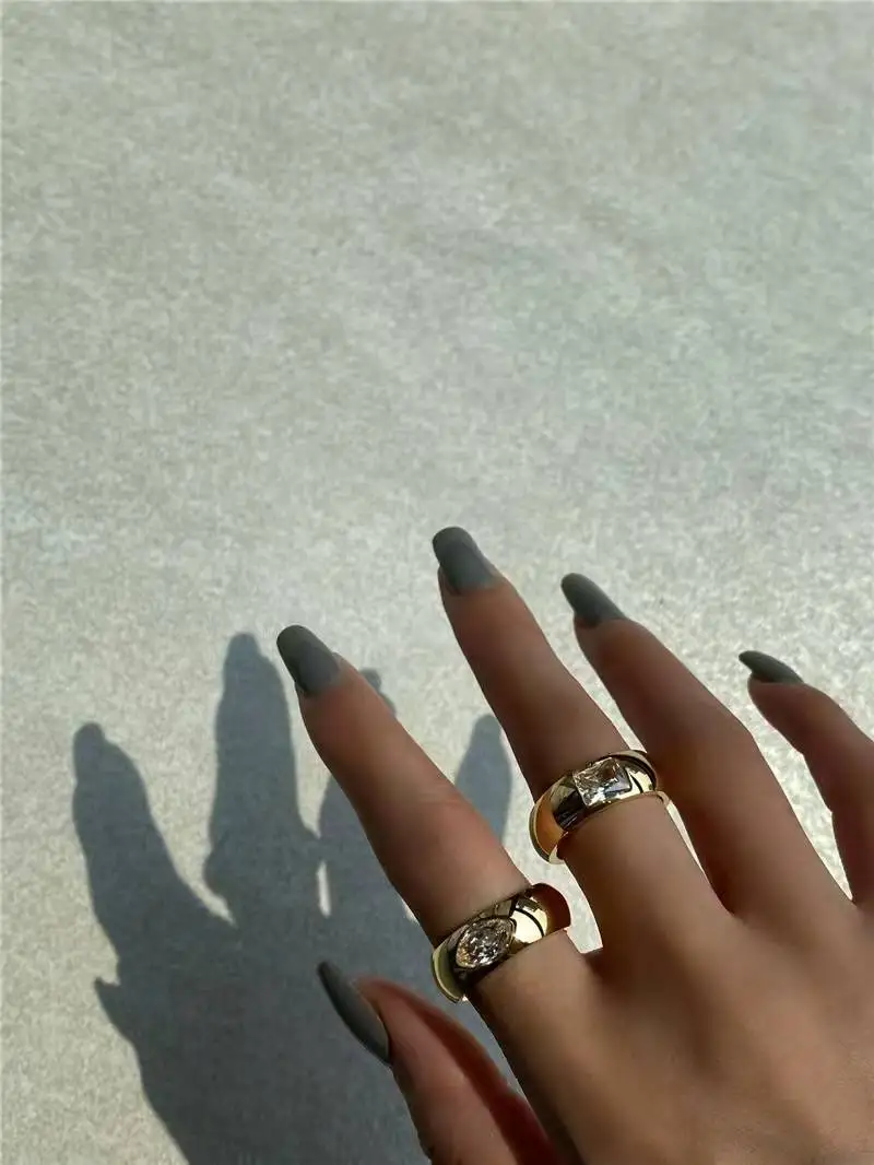 Women stainless steel diamond crystal couple engagement 18K gold plated ring