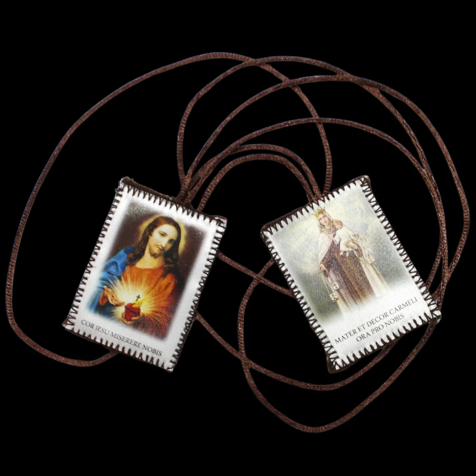 12Pcs Scapular Our Lady of Mt.Carmel And Sacred Heart of Jesus Brown Cord Religious Scapular For Prayer