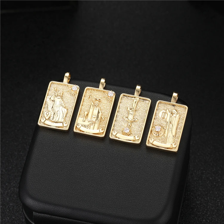 Wholesale 22 Designs Tarot Board 14K Gold Plated Rectangle Star Bulk Tarot Card Tibetan Necklace Charms Pendants