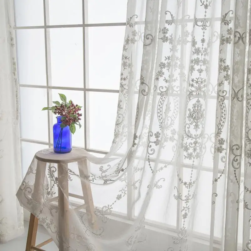 Innermor European-Style Embroidery White Gauze Window Curtain For Bedroom Living Room
