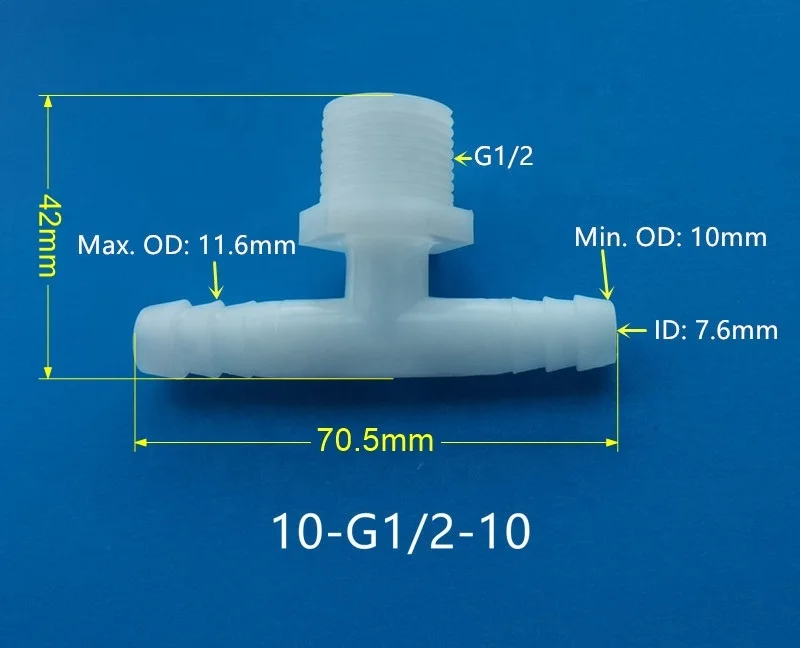 Plastic two barb to male thread Tee T 3 way hose pipe fitting adapter