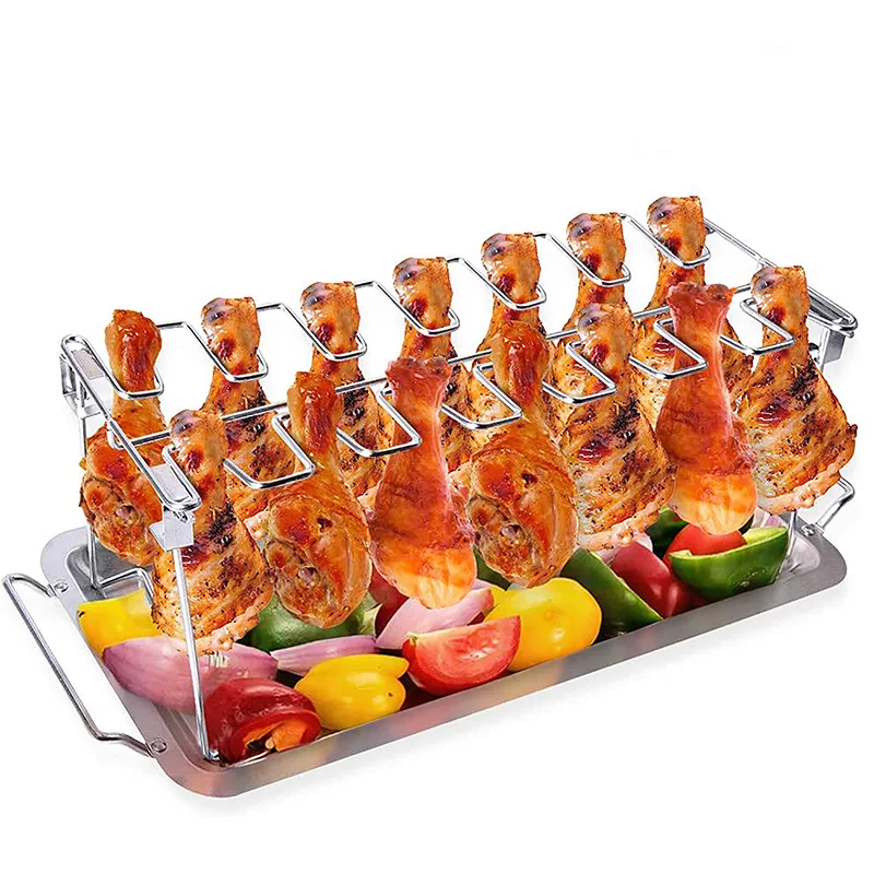 Stainless Steel Chicken Leg Rack For Grill With Drip Pan Triceratops Bbq Chicken Leg And Wing Drumsticks Rack