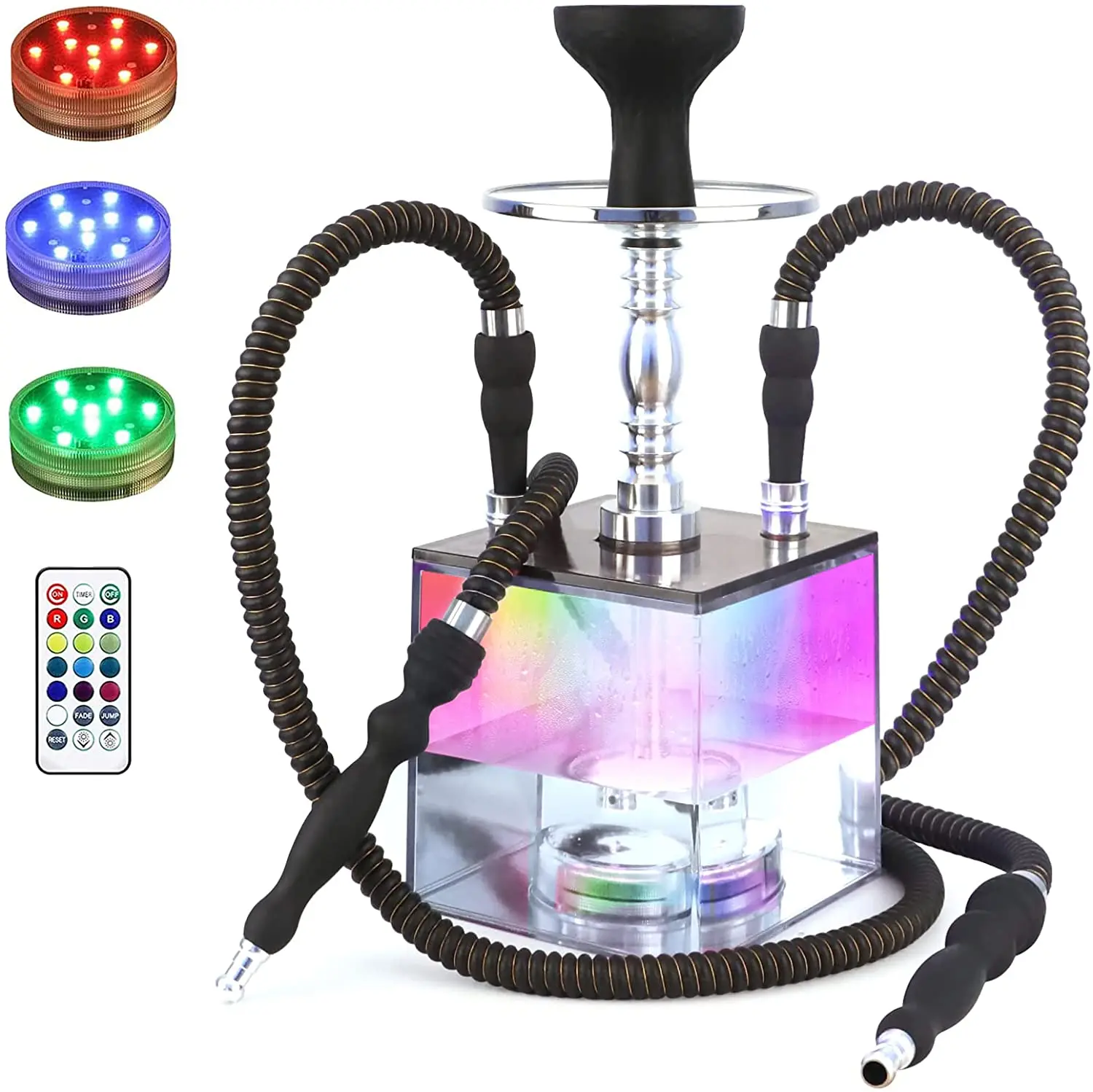 China Hookah Shisha Set Cube Modern Shisha include Vulcan HMD Silicone Phunnel Bowl Silk Pipe Coal Tongs Remote LED