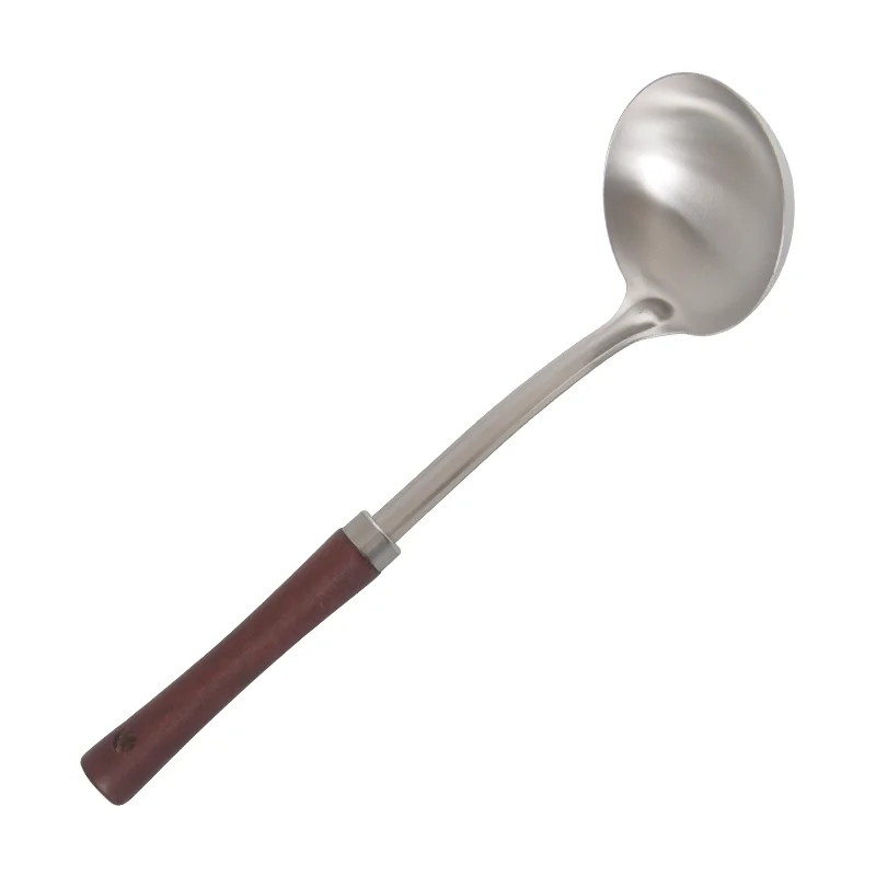 Wholesale Custom Multi Purpose Kitchen Tools Soup Ladle Spatula Stainless Steel Polished Cooking Utensils With Solid Wood Handle