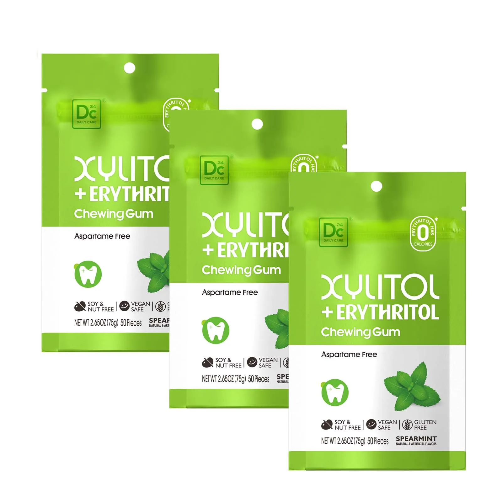 Dc24 Daily Care hot sale Erythritol Xylitol Erythritol Sugar Free Vegan 75g per Pouch Packing Sweet Spearmint Chewing Gum