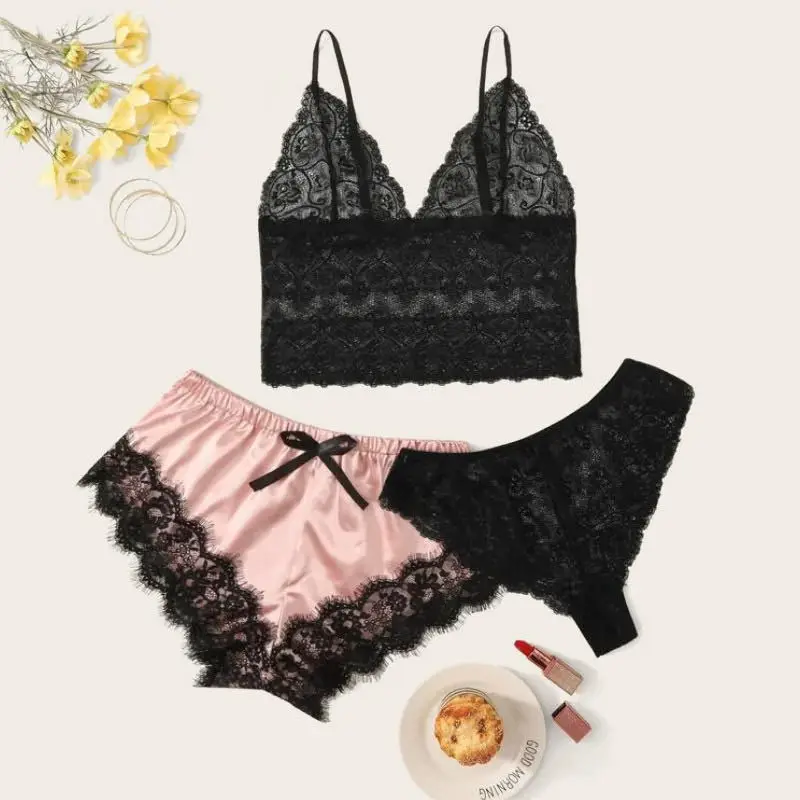 Women sexy lingerie sexy lace bathrobe pajamas set female four-piece large size wholesale underwear set