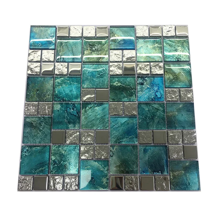 hot sell mixed color glitter glass mosaic tile set square for kitchen and bathroom decoration