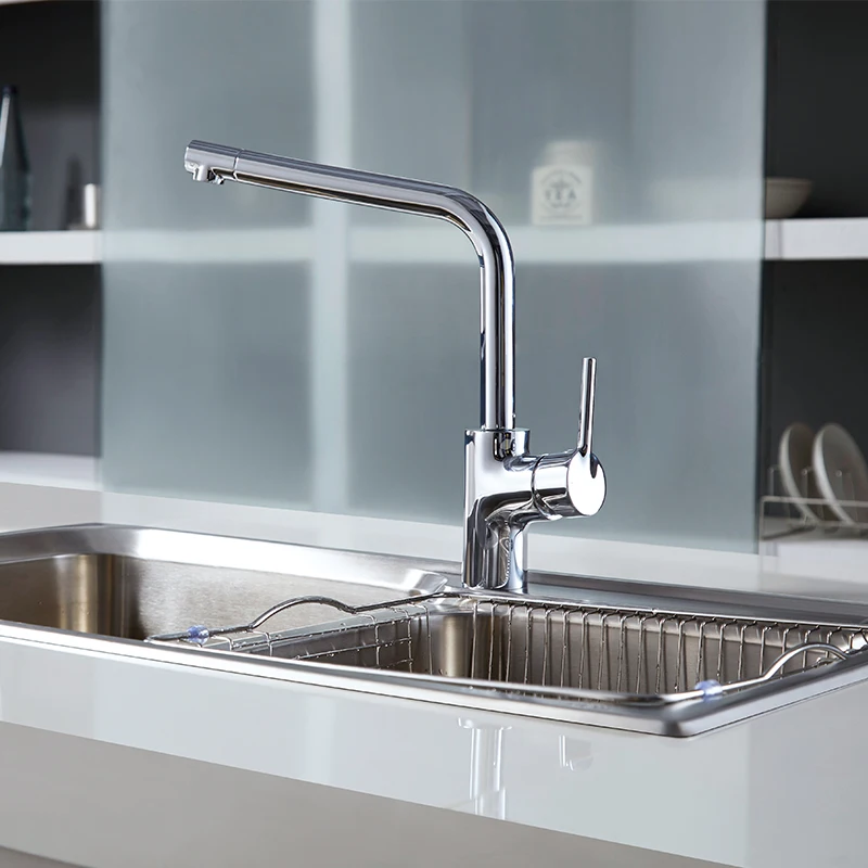 Bravat Commercial Chrome Deck Mounted Brass Single Handle Water Kitchen Sink Faucet Mixer