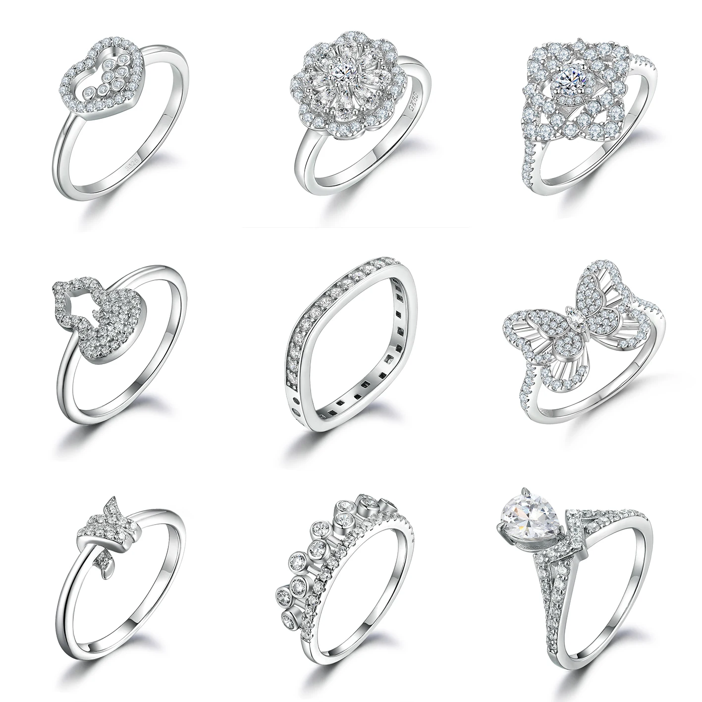 Wholesale rings rhodium plated cubic zirconia gift women jewelry engagement wedding ring 925 sterling silver