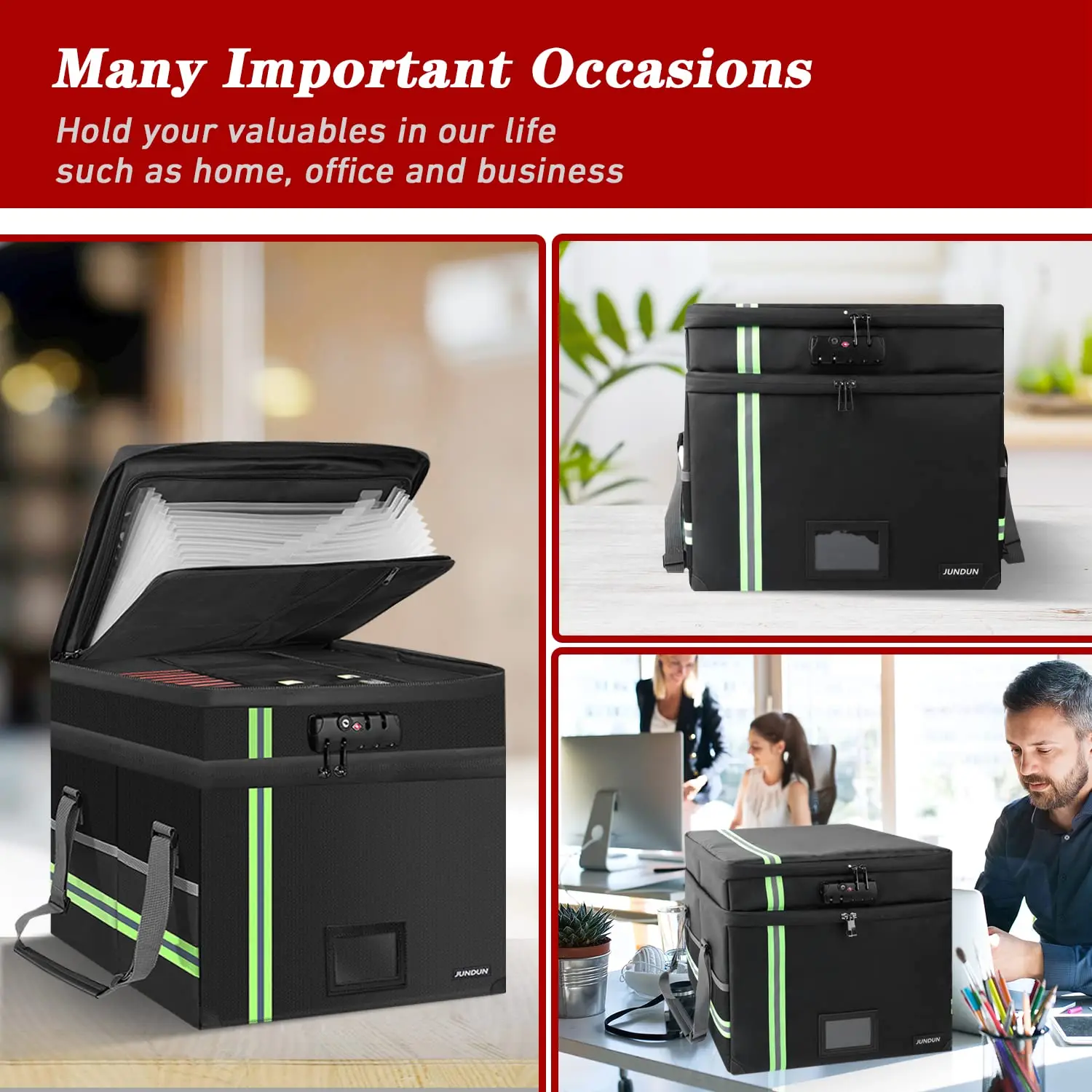 Fireproof Document Box with Lock, 2 Layer Hanging Fireproof File Box, Portable Important Document Organizer for Legal Size