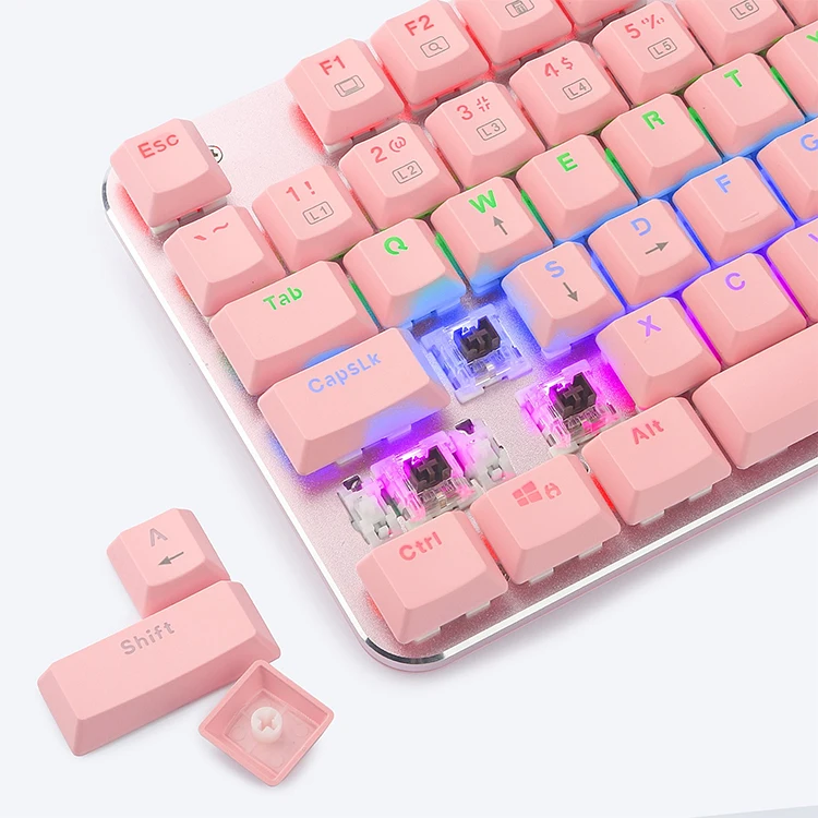 Custom Girl Gaming Game Keyboards Pink Wired 80% Slim Mechanical Keyboard LED RGB Gaming Mechanical Keyboard