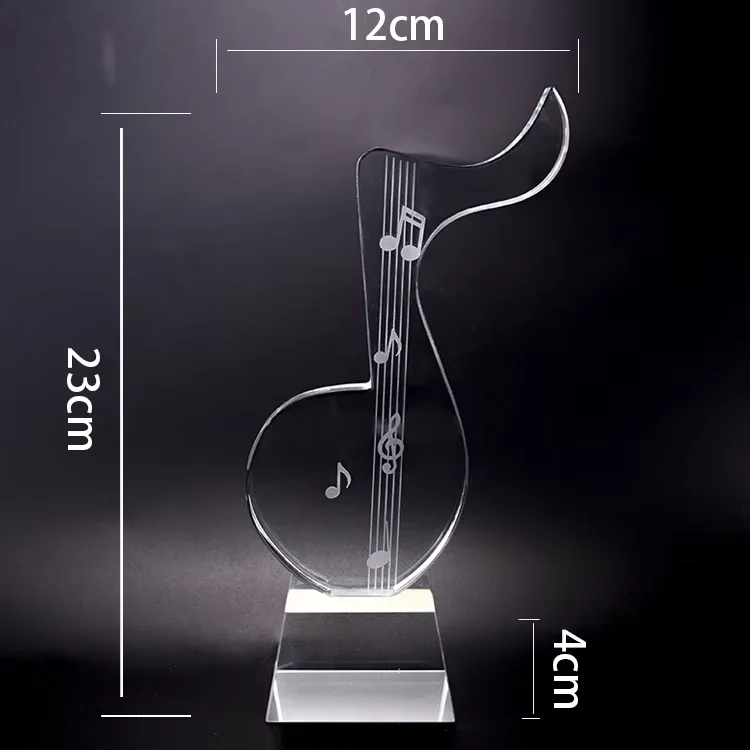 wholesale high quality Honor of crystal Creative music crystal award custom logo musical ceremony crystal trophy for musicians